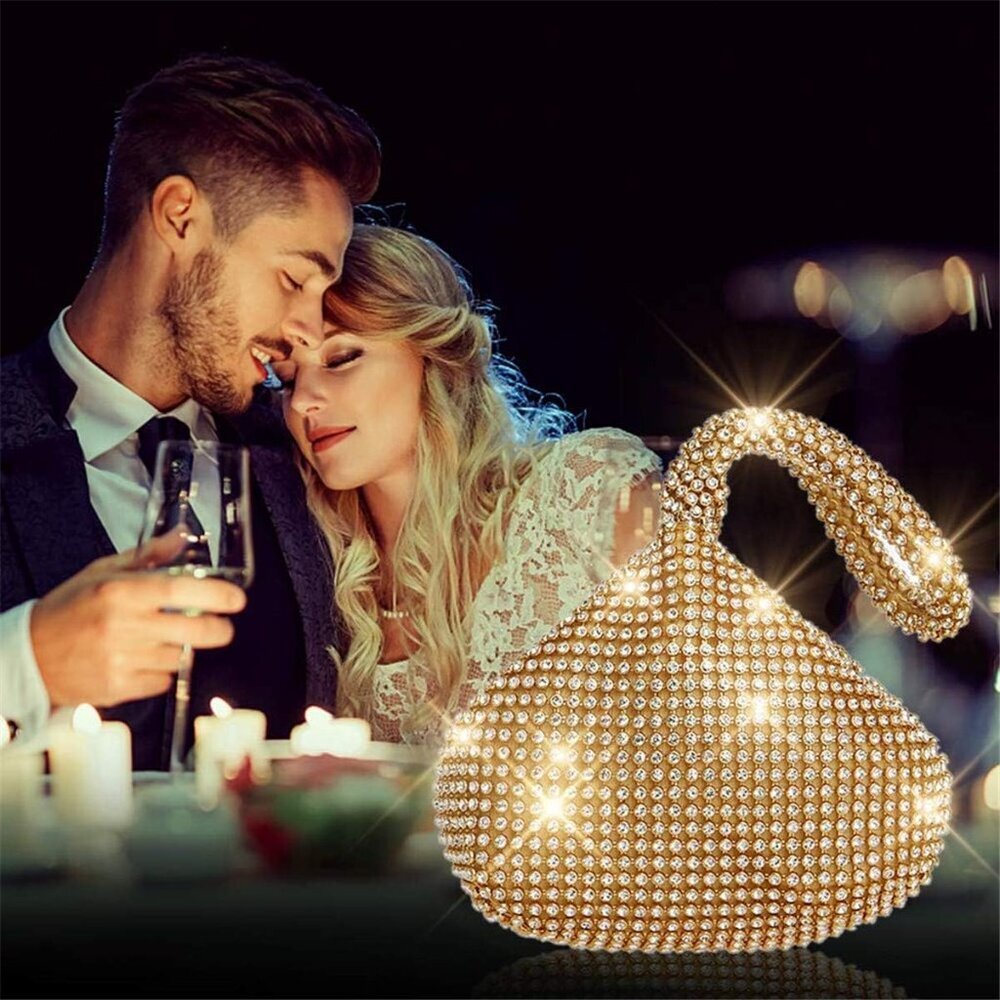 Women Gold Beaded Clutch Purse Evening Triangle Bag for Wedding Party and Phone - Picture 4 of 7